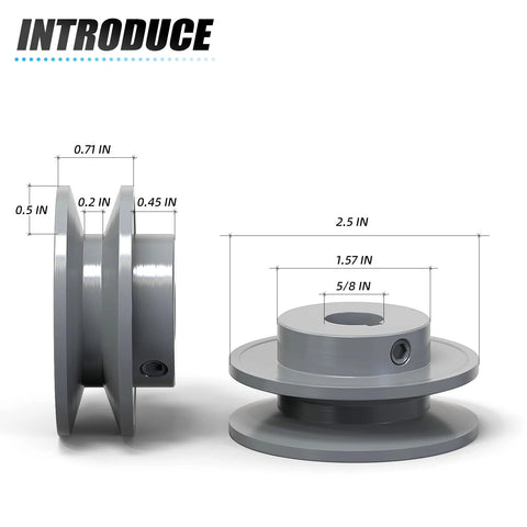 Single Groove V Belt Pulley For V-Belt Drive Systems, Two Point Five Inch Outer Diameter, Five Eighth Inch Bore, Cast Iron 1 Groove