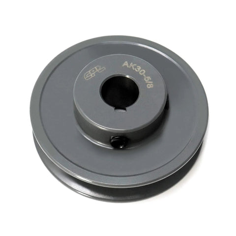 Single Groove V Belt Pulley With Three Inch Outer Diameter And Five Eighth Inch Bore Fixed Bore For V Belt Sections A AX 4L. Cast iron design.