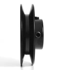 Side view of Single Groove V Belt Pulley For A AX 3L 4L Belts, Three Quarter Inch Bore, Three Inch Outer Diameter, Cast Iron Construction