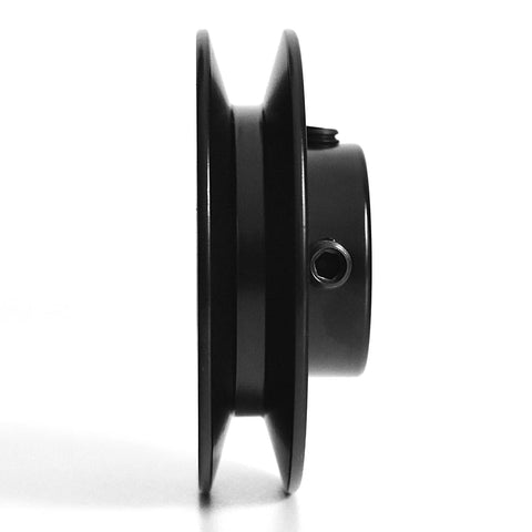 Side view of Single Groove V Belt Pulley For A AX 3L 4L Belts, Three Quarter Inch Bore, Three Inch Outer Diameter, Cast Iron Construction