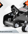 Close-up of 2.5 Ton Floor Jack For Cars With Low Profile Design AV Heavy Duty Steel Hydraulic Floor Jack With Single Piston Pump.