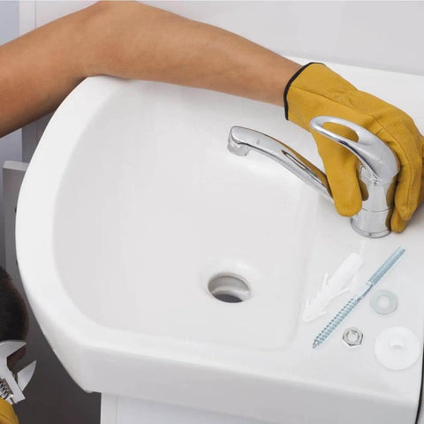 Heavy Duty Stainless Steel Sink Mounting Kit For Wall Mounted Pedestal Sinks With Expansion Plugs And Rubber Washers installation view