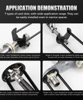 Application demonstration of Two Piece Multifunctional Sink Wrench Set showing 7 buckle slots for various pipe sizes and uses.