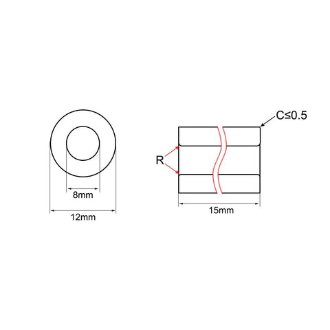 Diagram of Self Lubricating Sintered Bronze Bearing Sleeve 8mm Bore 12mm Outer Diameter 15mm Length with measurements