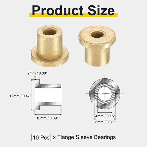 Premium Sintered Bronze Flange Sleeve Bearings With 4mm Bore 8mm Outer Diameter 10mm Length 12mm Flange Diameter 10 Pack
