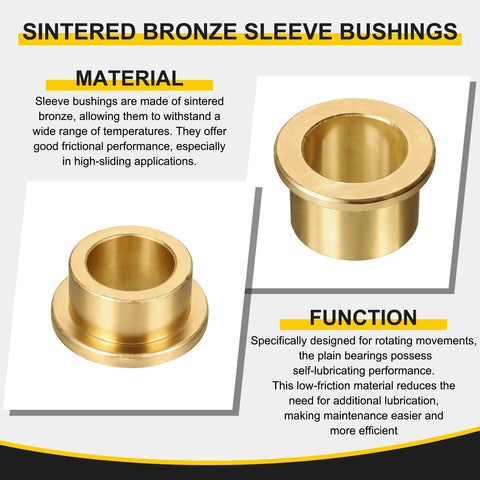 Six Pcs Flange Sleeve Bearings With 16mm Bore, 20mm OD, And 16mm Length, Self Lubricating Sintered Bronze Bushings Material and Function