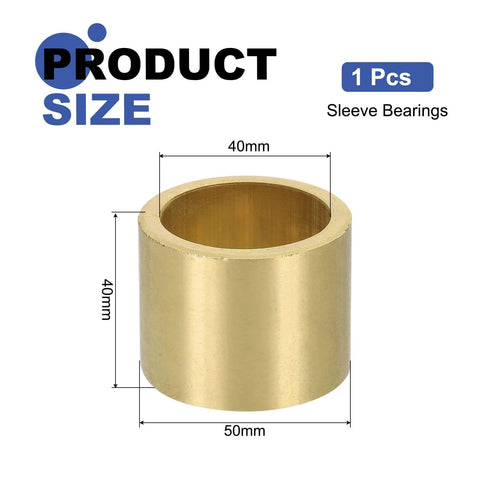 Self Lubricating Sintered Bronze Sleeve Bearing 40mm Bore x 50mm OD x 40mm Length Low Friction Bushings For Heavy Duty Machinery And Sliding Applications displayed with dimensions.