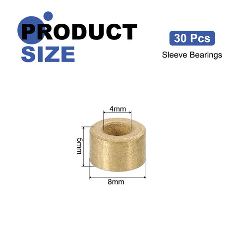 Set Of 30 Sleeve Bearings 4mm Bore 8mm OD 5mm Length Self Lubricating Sintered Bronze Bushings, dimensions shown, 30 pcs