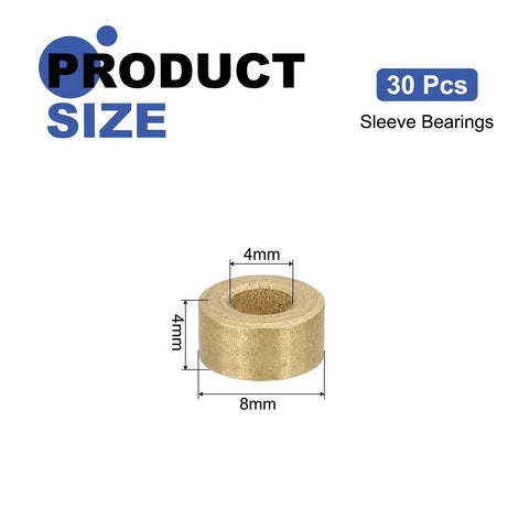 30 Pieces Sintered Bronze Sleeve Bearings With 4mm Bore 8mm Outer Diameter And 4mm Length Self Lubricating Bushings product image