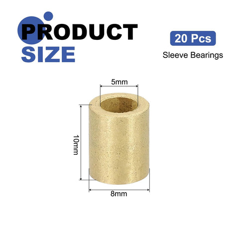 20 Pcs Sintered Bronze Sleeve Bearings 5mm Bore 8mm OD 10mm Length Self Lubricating High Temperature Resistant Bushings