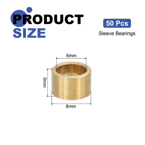 50 Pcs Sintered Bronze Sleeve Bearings Set With 6mm Bore 8mm OD And 5mm Length Self Lubricating Low Friction Bushing Product Size Diagram