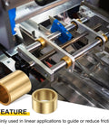 3 Pcs Sintered Bronze Sleeve Bearings 28mm Bore shown in linear application, focus on friction reducing bearing use in machinery, durable 3 pack