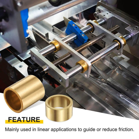3 Pcs Sintered Bronze Sleeve Bearings 28mm Bore shown in linear application, focus on friction reducing bearing use in machinery, durable 3 pack