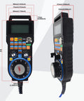 Front and side view of Six Axis USB Wired Mach3 Handwheel MPG For CNC Milling Lathe Engraving Machines with dimensions labeled