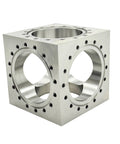 Six Channel UHV Cube Flange In 304 Stainless Steel With 101.6mm Bore And Sixteen M8 Bolt Holes For Complex Vacuum Chamber Layouts