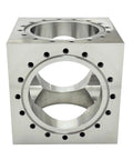 Six Channel UHV Cube Flange In 304 Stainless Steel With 101.6mm Bore And Sixteen M8 Bolt Holes For Complex Vacuum Chamber Layouts