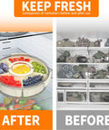 Comparison of a fridge before and after using a Six Compartment Divided Serving Tray With Lid And Handle Portable Stackable Snack Box.