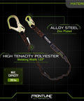 Single Leg Six Foot Rebar Hook End Lanyard With Internal Shock Absorber For Fall Arrest with alloy steel hook and polyester webbing