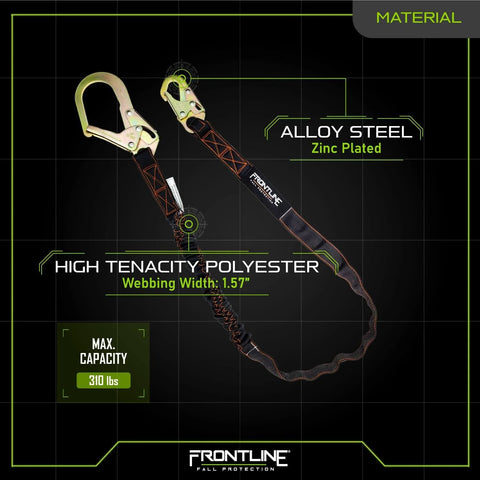 Single Leg Six Foot Rebar Hook End Lanyard With Internal Shock Absorber For Fall Arrest with alloy steel hook and polyester webbing