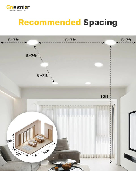Room with installed Six Pack 6-Inch LED Recessed Light Dimmable 2700K-5000K 5CCT 1200 Lm 12W 120V Damp Rated ETL IC Ultra-Thin Canless