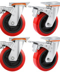 Six Inch Heavy Duty Caster Wheel Set Of Four For Industrial Equipment And Workbenches, Polyurethane Surface TPE Casters With 5000 Lb Load Capacity, Swivel Brake Plate Caster For Carts, Machinery And Heavy Duty Workstations