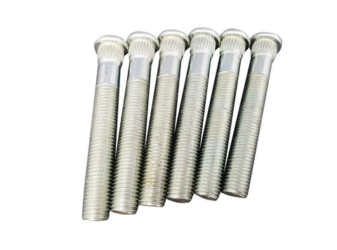 Six M10x1.25 70mm Threaded Studs For Mechanical Assembly displayed in a row showcasing threaded detail