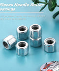 Six Pieces Heavy Duty Needle Roller Bearings 8mm Bore 14mm OD 12mm Width on a blue surface