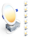 Six Pack 6-Inch LED Recessed Light Dimmable 2700K-5000K 5CCT 1200 Lm 12W 120V Damp Rated ETL IC Ultra-Thin Wafer Ceiling Light