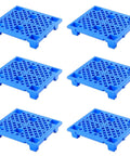 Six Pack Plastic Pallets Set Lightweight Nestable Polyethylene Pallets 23.6 x 19.6 x 3.9 Inches Blue Moisture Proof Floor Pallets