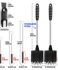 Image of Six Pack Bottle Brush Set with 14 in stainless steel handles, 3 straw brushes, and 3-in-1 multifunctional cleaner, detailed view.