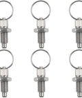 Six Pack M6 Stainless Steel Pull Ring Indexing Plungers with Retractable Spring Loaded Mechanism Quick Release Pins displayed
