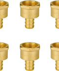 Six Pack Half Inch Pex To Half Inch Female NPT Brass Fittings Lead Free PEX B Adapters Drinking Water Safe NSF ANSI 61 Certified ASTM F1807 Compliant High Quality Brass Plumbing Connectors front view showing six brass adapters