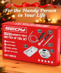 Six piece telescoping magnetic pickup tools set box with images of tools and description, for DIY repairs and metal retrieval