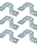 Durable six piece set of five hole U shaped fittings for one and five eighths inch strut channel three sixteenths of an inch thick carbon steel