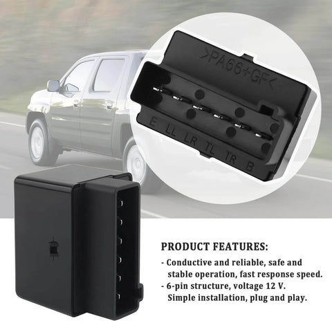 Six Pin LED Flasher Relay Replacement for Turn Signals, compact design, with visible six-pin connector, in front view