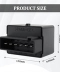 Compact six-pin LED flasher relay size illustration, 1.52 x 1.05 x 0.95 inches, labeled with PA66+GF.