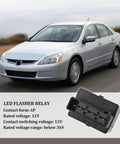 Six Pin LED Flasher Relay Replacement For Turn Signals shown with car and relay specifications