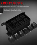 6-Slot ATC/ATO Fuse And Relay Box Kit For Truck And Boat, shown with six 5-pin Bosch style relays