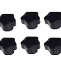 Six Pieces M5 x 25 Female Thread Star Knob Nuts With Clamping Grip, Flat Bottom, Plastic Black Cap, 1 Inch Diameter And 0.75 Inch Height