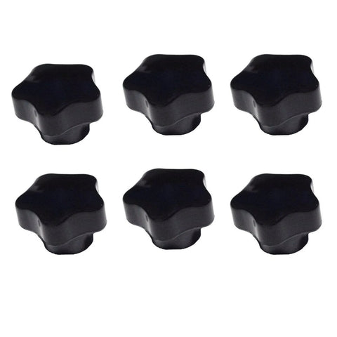 Six Pieces M5 x 25 Female Thread Star Knob Nuts With Clamping Grip, Flat Bottom, Plastic Black Cap, 1 Inch Diameter And 0.75 Inch Height