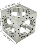 Pro Grade Six Way Vacuum Chamber Flange Cube Flange in 304 Stainless Steel with Sixteen M8 Bolt Holes and Six Channel Pipeline Connector