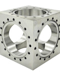 Pro Grade Six Way Vacuum Chamber Flange Cube Flange in 304 Stainless Steel with Sixteen M8 Bolt Holes and Six Channel Pipeline Connector