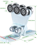 Efficient electric hoist trolley with six wheels for smooth garage lifts, compatible with 1-5/8 inch wide strut channel.