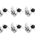 Six durable zinc alloy cam locks with 3/4 inch threads and keys provide secure, corrosion-resistant cabinet and drawer protection.
