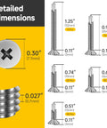 Dimensions of 110 Pieces Size 8 Flat Head Sheet Metal Screws Assortment Kit In 410 Stainless Steel With Self Tapping Design displayed