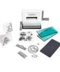 Portable Die Cutting And Embossing Starter Kit For Arts And Crafts Scrapbooking And Cardmaking On The Go Sizzix Sidekick 661770 Included Compact Manual Cutter With 6.35 cm And 2.5 Inch Openings White, showing unit, dies, and accessories on display.