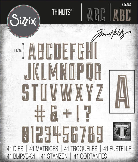 Alphanumeric Emporium Thinlits Die Set 41PK Pack For Crafting Bold Letters And Numbers With Tim Holtz Sizzix Dies packaging