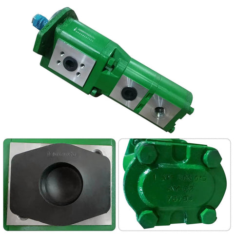 Green SJ34566 Hydraulic Pump SJ13305 Fits for John Deere 6120E 6100D 6105D shown with detailed base and top view.