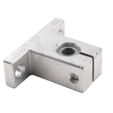 2 Pack SK10 Linear Rail Shaft Clamping Guide Support with 5mm Bore Bearing for 10mm Shaft in silver, angled view