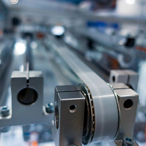Close-up of 4 Pieces SK16 Aluminum Linear Rod Rail Shaft Clamping Supports With Wrench For 16mm Diameter Shaft Mounting Bracket in CNC machine.